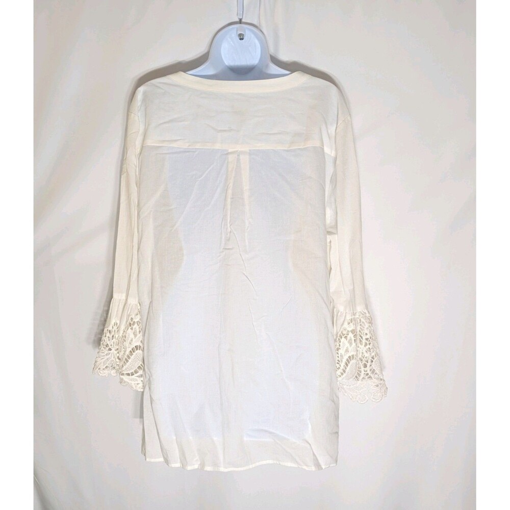 NWT Chicos Cotton Button Down Blouse Womens Sz 3 16/18 Lace Flare Sleeve Peasant - Picture 8 of 16